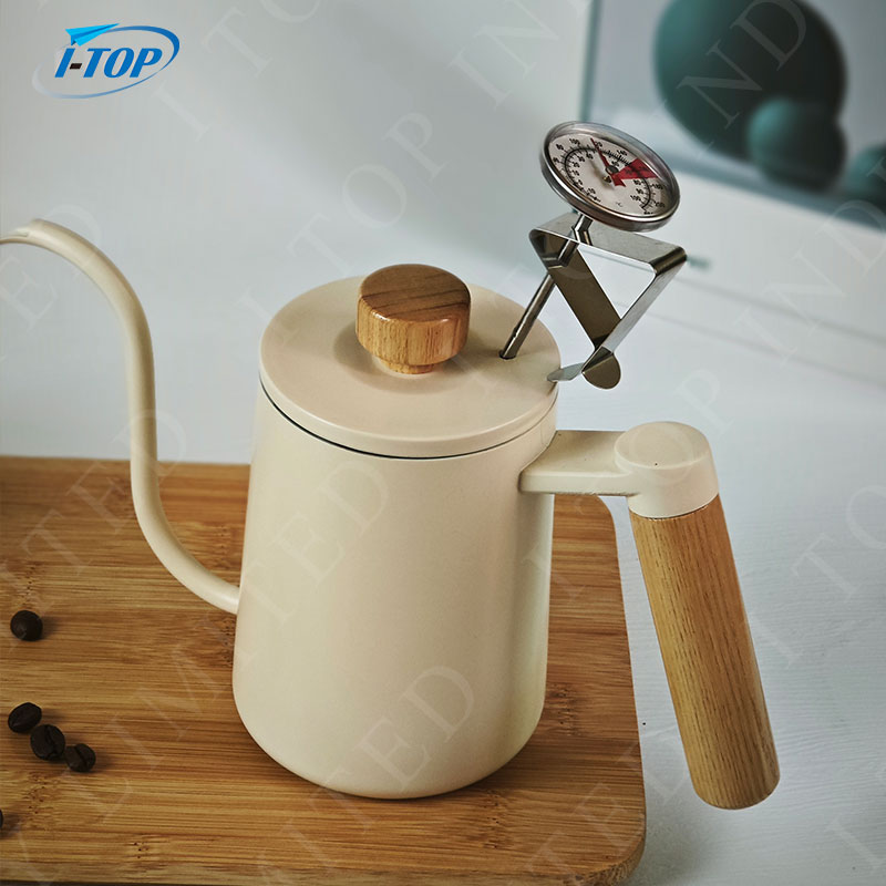 600ml Gooseneck Pour Over Coffee Kettle 304 Stainless Steel Slender Spout Wooden Handle Coffee Dripper