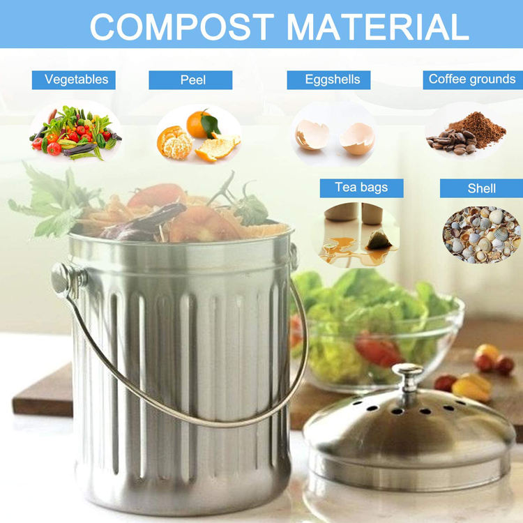 indoor Stainless Steel with filter Container Countertop compost bin kitchen