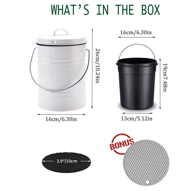 Home Indoor Metal Round food compostable container compost bin Kitchen fiber