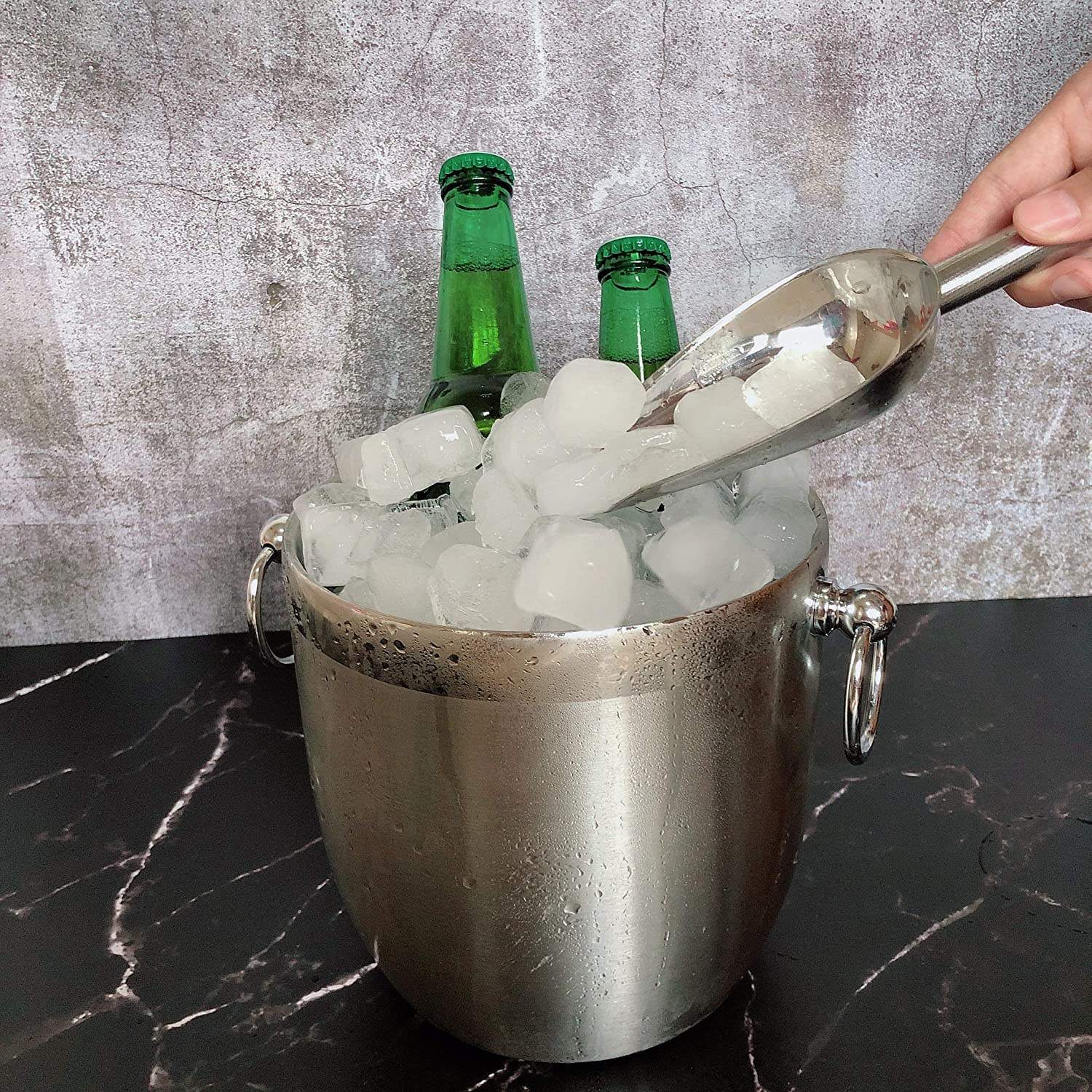 Ice Bucket Double Wall Insulated Made Champagne &Wine Bucket Keeps Ice Frozen Longer 3 Liter Stainless Steel Ice Bucket with Lid