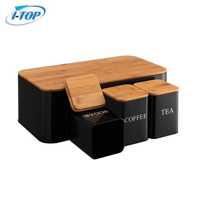Bread Bin Tea Coffee Sugar Canister Set Stainless Steel Storage Boxes & Bins Metal Food Container Customized Logo