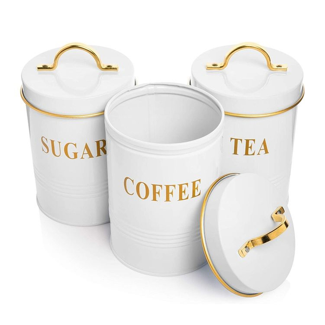 Supplier Kitchen Pantry Organization Coffee Sugar Containers White Color Airtight Stainless Steel Canister Set For Storage Food