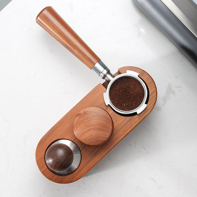 58mm Coffee Distributor Wooden Coffee Tamper Adjustable Height Coffee Leveler Tool with Three Angled Slope Stainless Steel