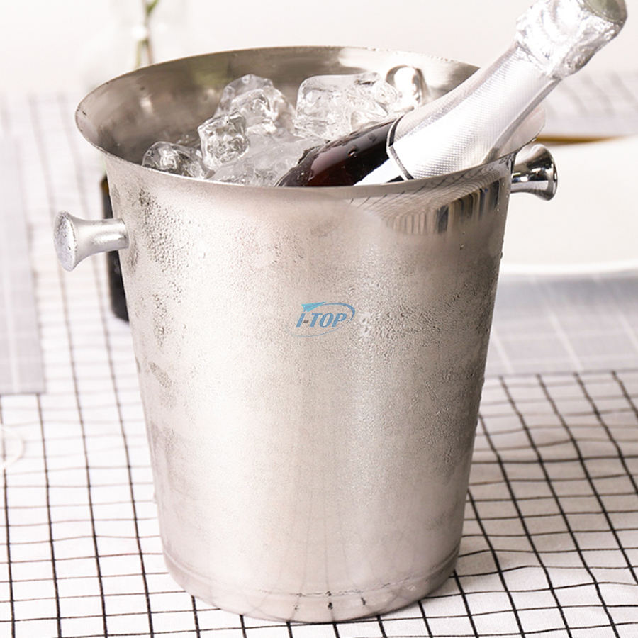 Custom Logo Silver Serveware Double Walled Stainless Steel Insulated Ice Bucket for Parties Events Gatherings