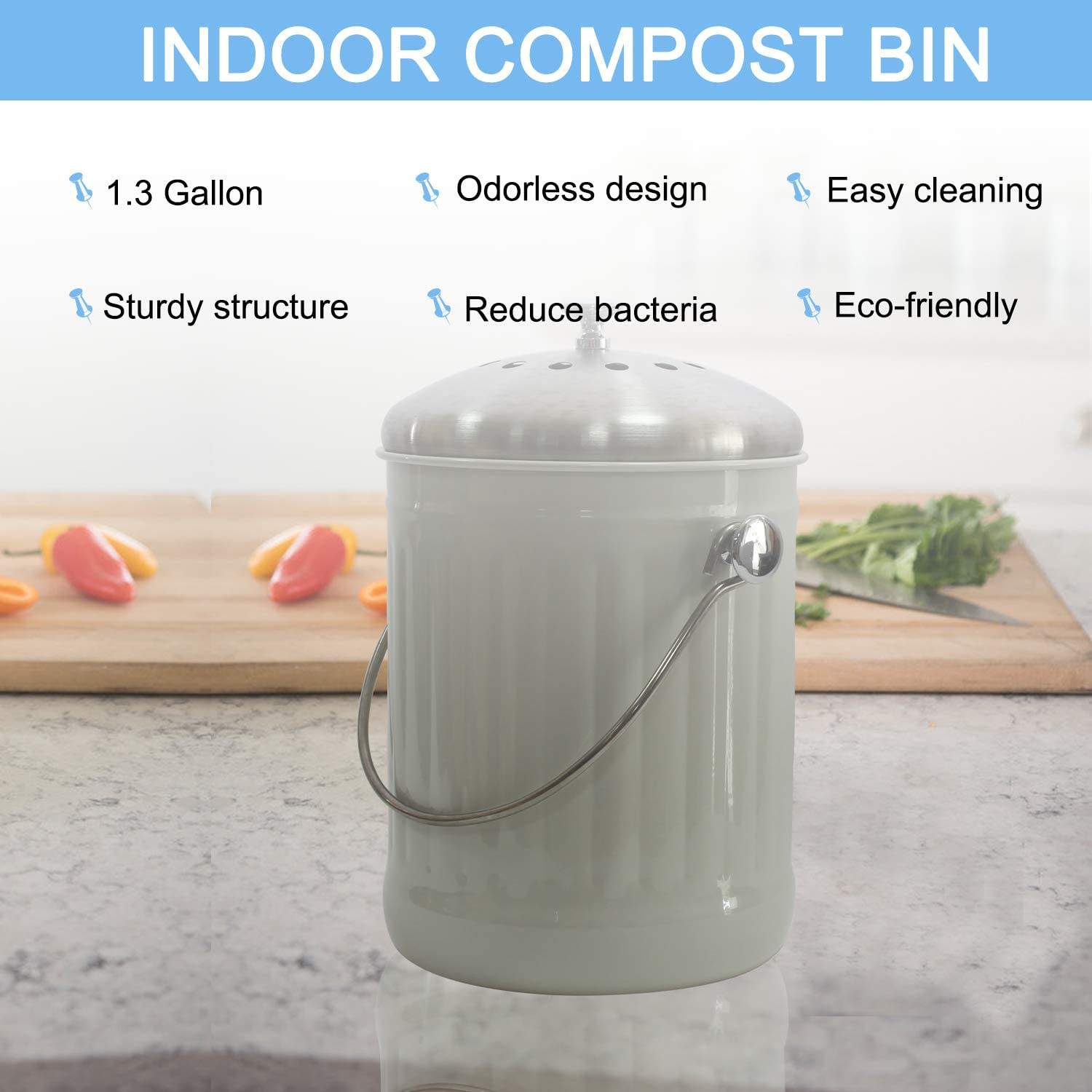 1.3 Gal Composter with Lid Gavinizational zinc metal Kitchen Countertop Rust Proof Compost Bin with Charcoal Filter