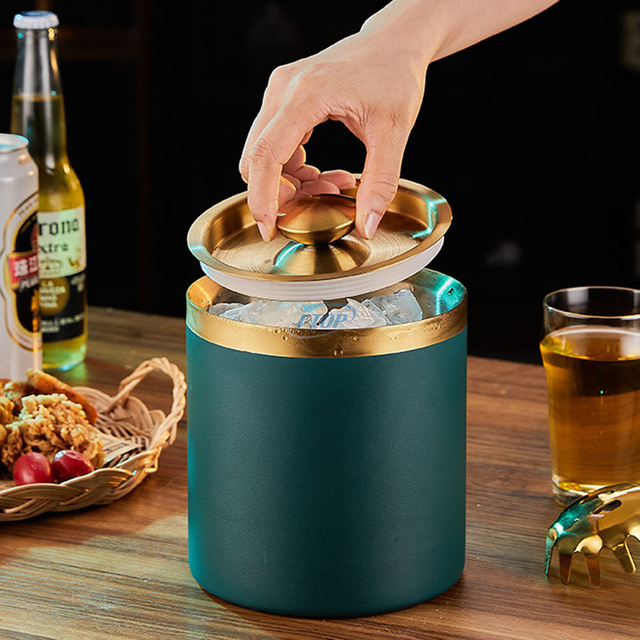 Luxury 3L Portable cocktail Ice Basket Gold Chiller Wine Bucket Double Walled Stainless Steel Ice Bucket for Parties