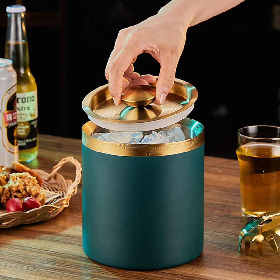 Luxury 3L Portable cocktail Ice Basket Gold Chiller Wine Bucket Double Walled Stainless Steel Ice Bucket for Parties