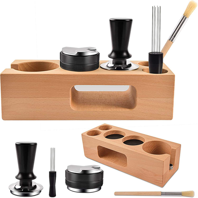 Espresso Tamper Coffee Distributor Tamper Espresso Stirrer Wood Coffee Tamper Station Espresso Tamping Mat Compatible with 58mm
