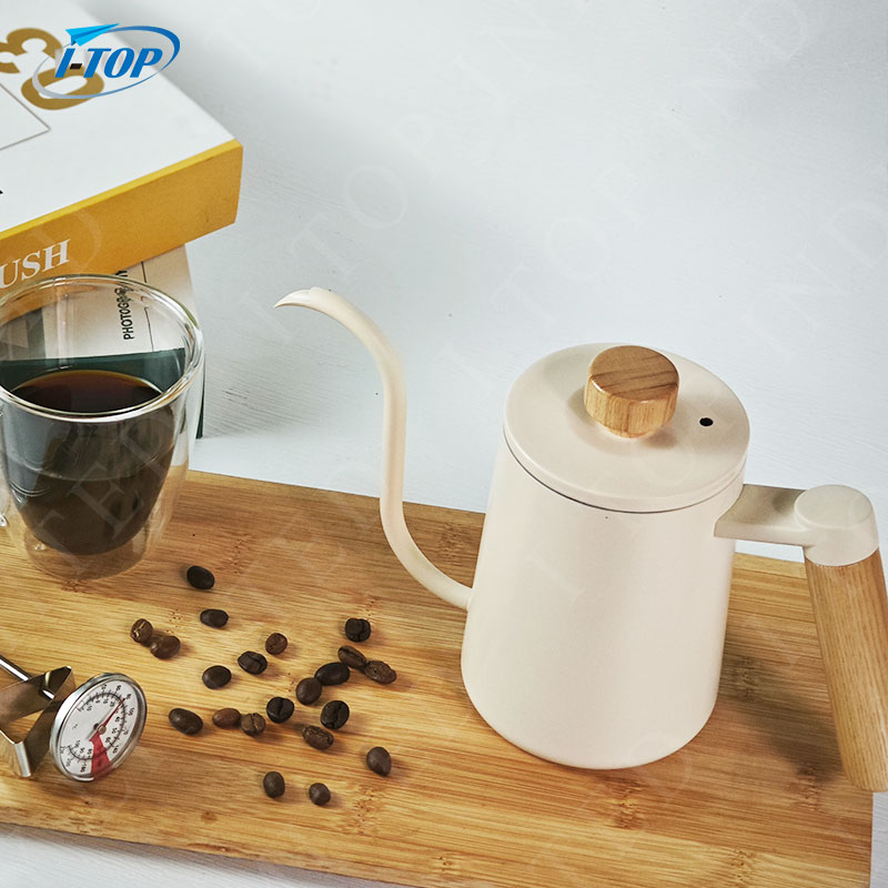 600ml Gooseneck Pour Over Coffee Kettle 304 Stainless Steel Slender Spout Wooden Handle Coffee Dripper