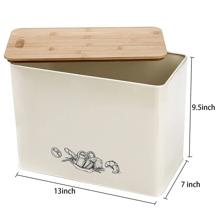 Kitchen Modern Metal Stainless Steel White Bread Box Cutting Board Bamboo Lid High Capacity Food Storage Bread Bin