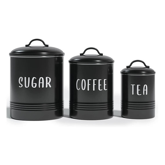 Metal Kitchen Food Coffee Tea Sugar Storage Box Canister Set