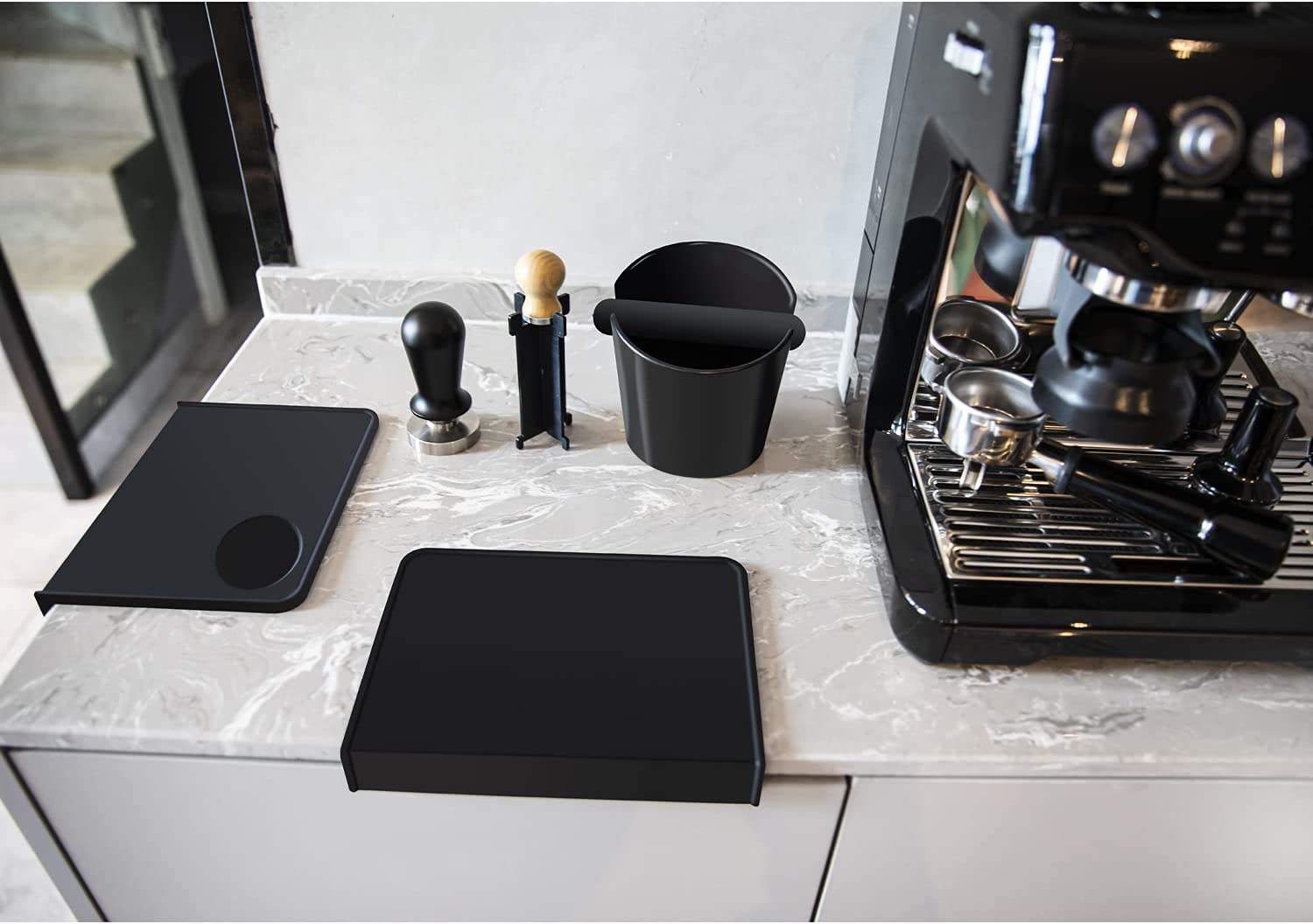 Coffee Tamper Mat Silicone Espresso Tamping Pad with Corner Edge Tamp Support Station for Portafilter Barista Accessories