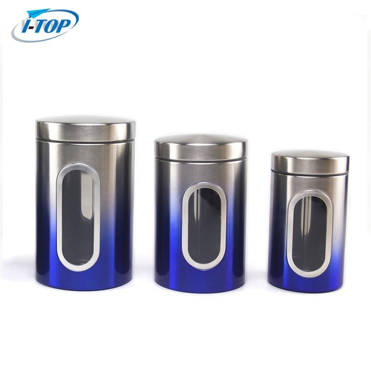 Unique Kitchen Airtight Canisters Sets Stainless Steel Metal Coffee Tea Sugar Food Grade See Through Luxury Storage Jar