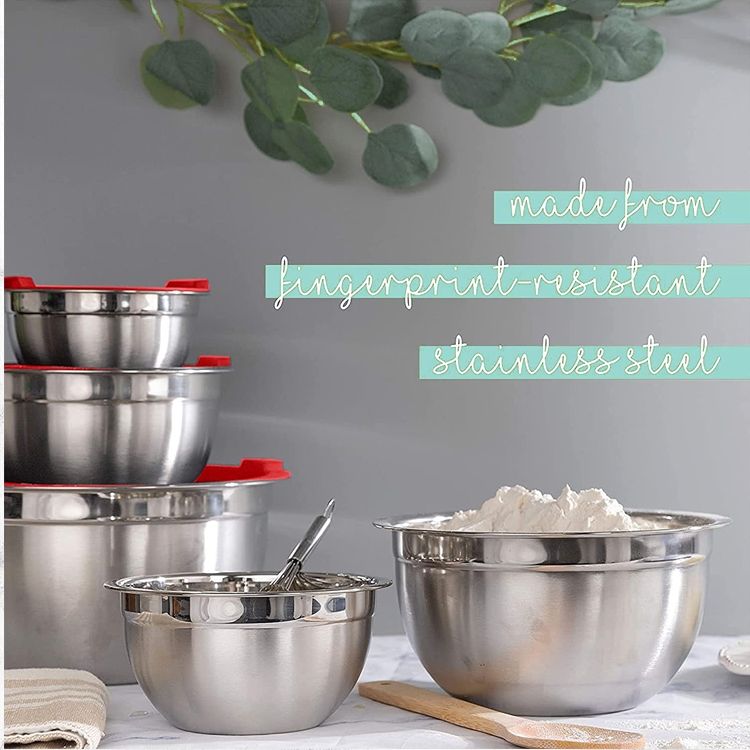 Eco-friendly Best Selling 18cm Premium Mixing Bowls Set Stainless Steel Salad Bowl With Lid For Kitchenware
