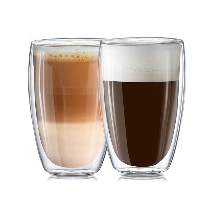Glass Coffee Mugs Set Double Wall Insulated Cups Large Mugs for Tea Latte Cappuccino Borosilicate Clear Glass Cups