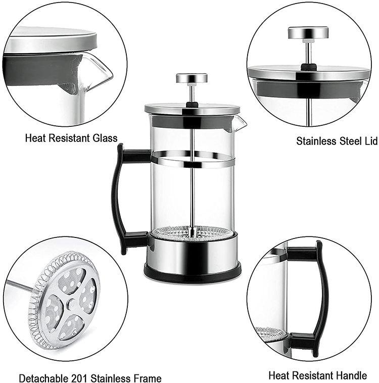Amazon product insulated double wall capacity coffee pot stainless steel French press pot