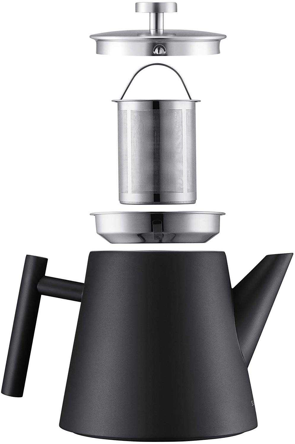 Stainless Steel Teapot with Warmer Double walled 1.2L Keeps tea hot for a long time with tea infuser Teapot