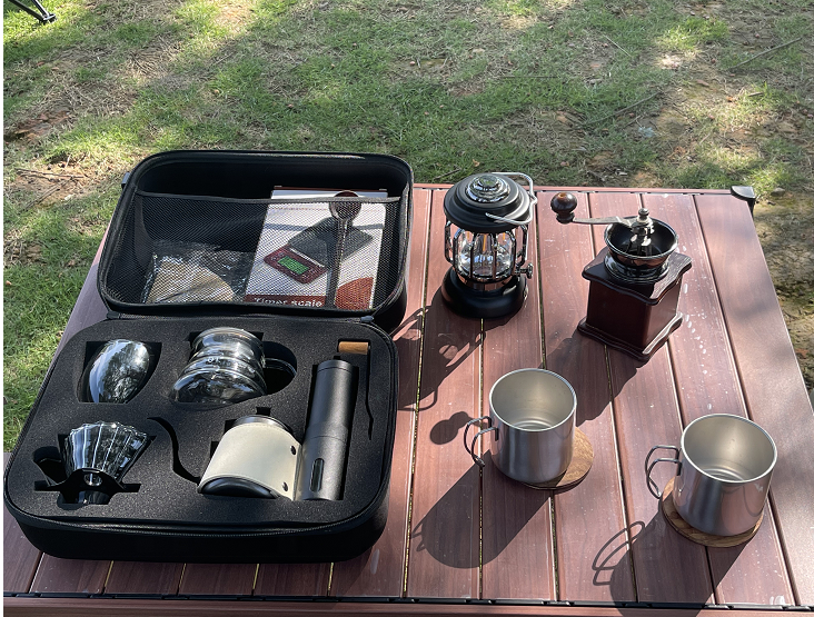 Outdoor Coffee Maker V60 Set Coffee Dripper Grinder with Stainless Steel And Kettle Glass Timer Scale Travel Bag Suitable for Gifts