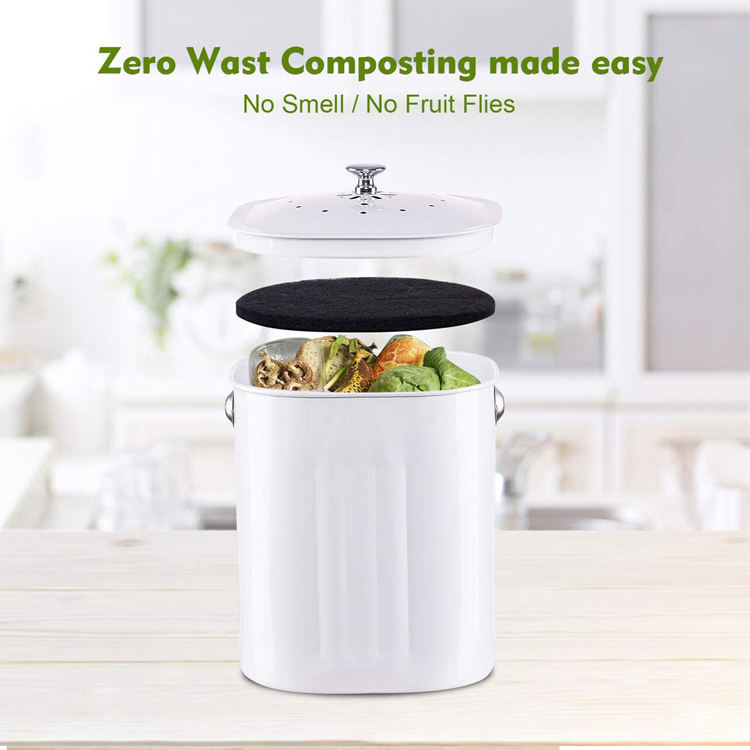 Mini Table Garbage Container Odor-free Stainless Steel Kitchen Compost Bin with Filter Lid