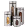 4 Piece Silver Brushed Stainless Steel Storage Canister Container Set with Glass Windows
