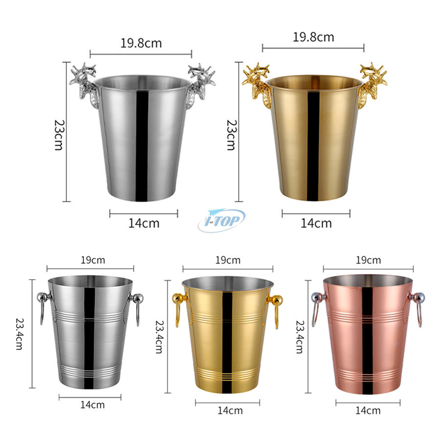 3 Liters Portable Double Wall Ice Bucket Stainless Steel Ice Bucket for Beverage Bucket