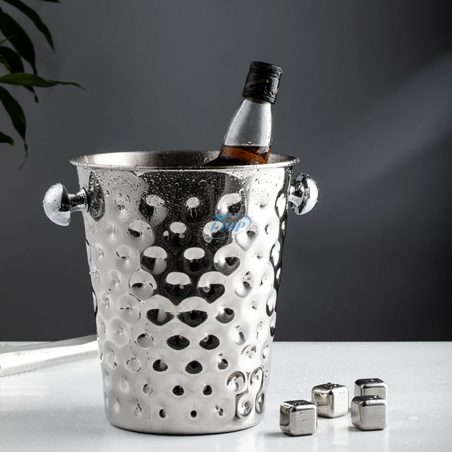 Wholesale 4L Silver Wine Bucket Chiller Metal Bucket Galvanized Ice Bucket for Camping