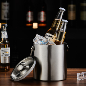 3L Portable Chiller champagne Wine Ice Bucket Double Walled Stainless Steel Ice Bucket with Tongs and Thickened Lid