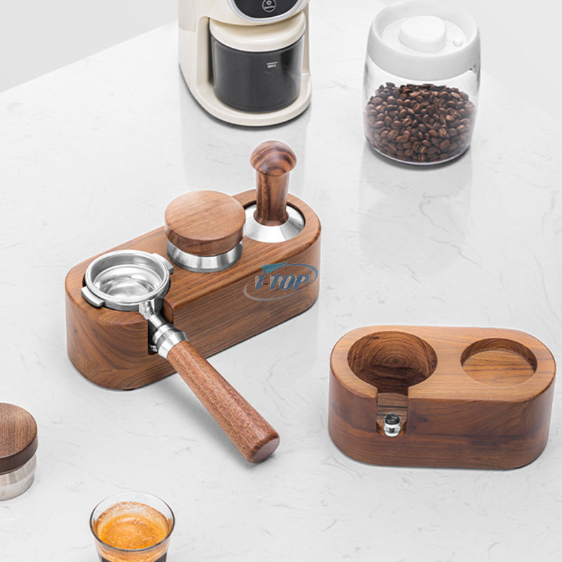 Wooden Espresso Tamper Mat Wood Coffee Filter Tamper Holder with Coffee Tamper and Distributor Espresso Knock Box for Kitchen