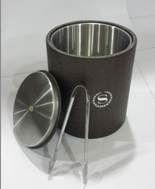 hotel room pu leather mini small beer wine champagne stainless steel ice bucket wine chiller cooler ice bucket with tong