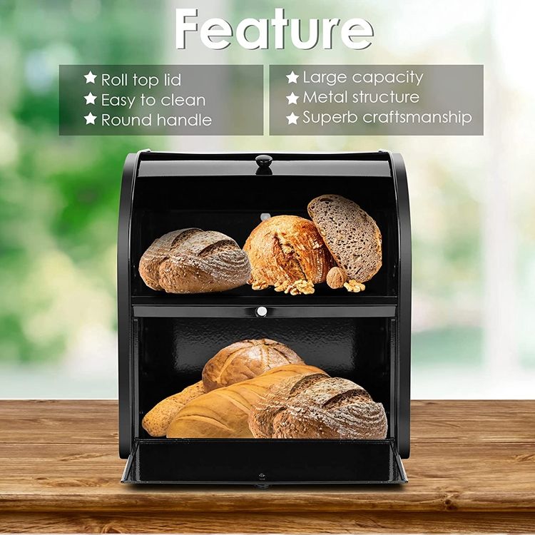 Kitchen Stainless Steel Bread Box 2 Layer Adjustable Bread Storage Bin With Lid Makeup Organizer Box