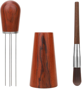 Espresso Coffee Stirrer barista Stirring needle for Espresso Distribution Natural Wood Handle and Stand