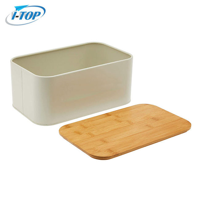 Kitchen Storage Vintage Metal Bread Box With Bamboo Cutting Board Lid