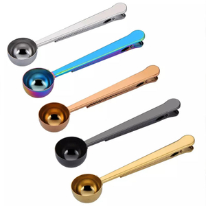 Colorful Measure Spoon Food Grade Metal Coffee Scoop Gold Stainless Steel Coffee Measuring Spoon Scoop With Sealing Clip