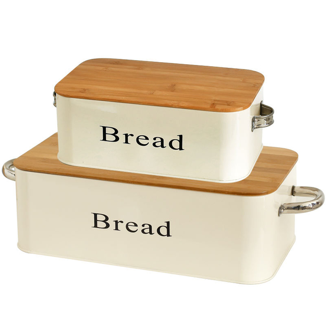 Customized Color Light yellow kitchen square bread box metal food container with customized logo