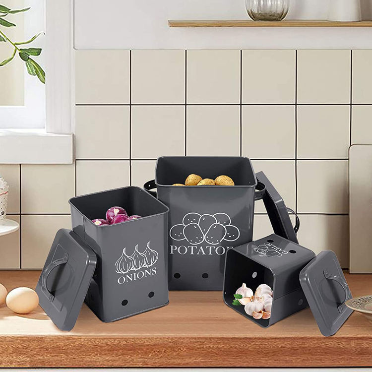 Hot Selling Metal Food Storage Container Potato Onion Garlic Kitchen canisters potato