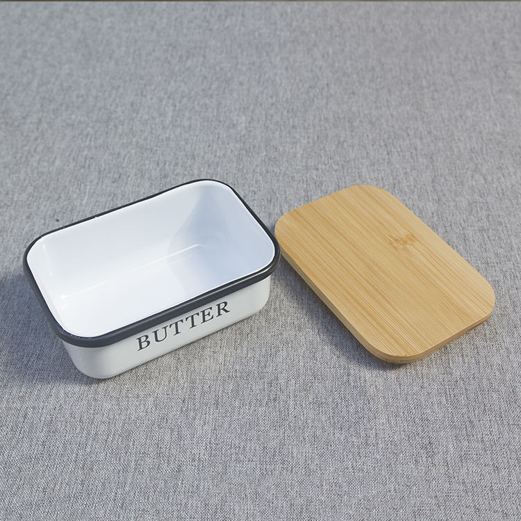 Metal Container Bin with Bamboo Wood Lid for Kitchen Metal Suger Cheese Storage Box Butter Dish