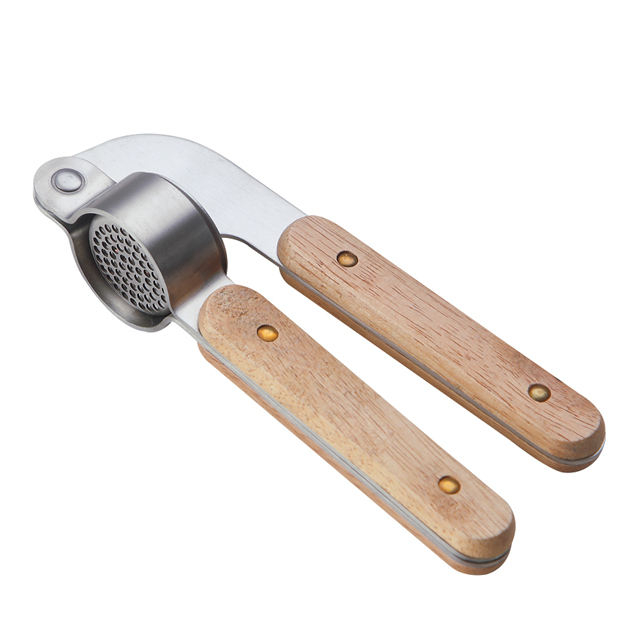 High Quality Professional Garlic Press Stainless Steel Garlic Presser Chopper With Wooden Handle