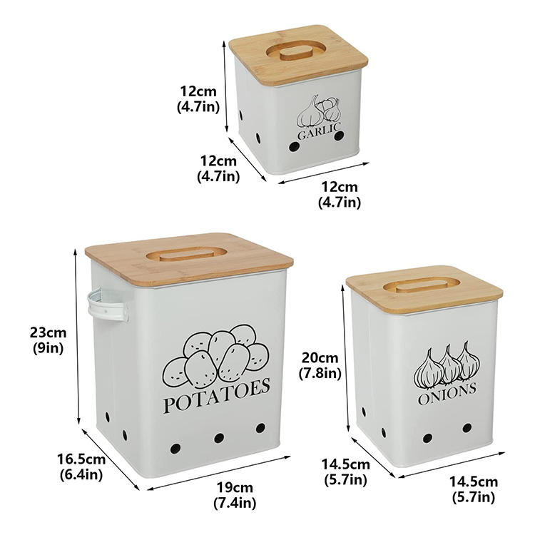 2022 Hot Sale Metal Garlic Potato and Onion Food Storage Containers Kitchen Canister Set With Lid of 3