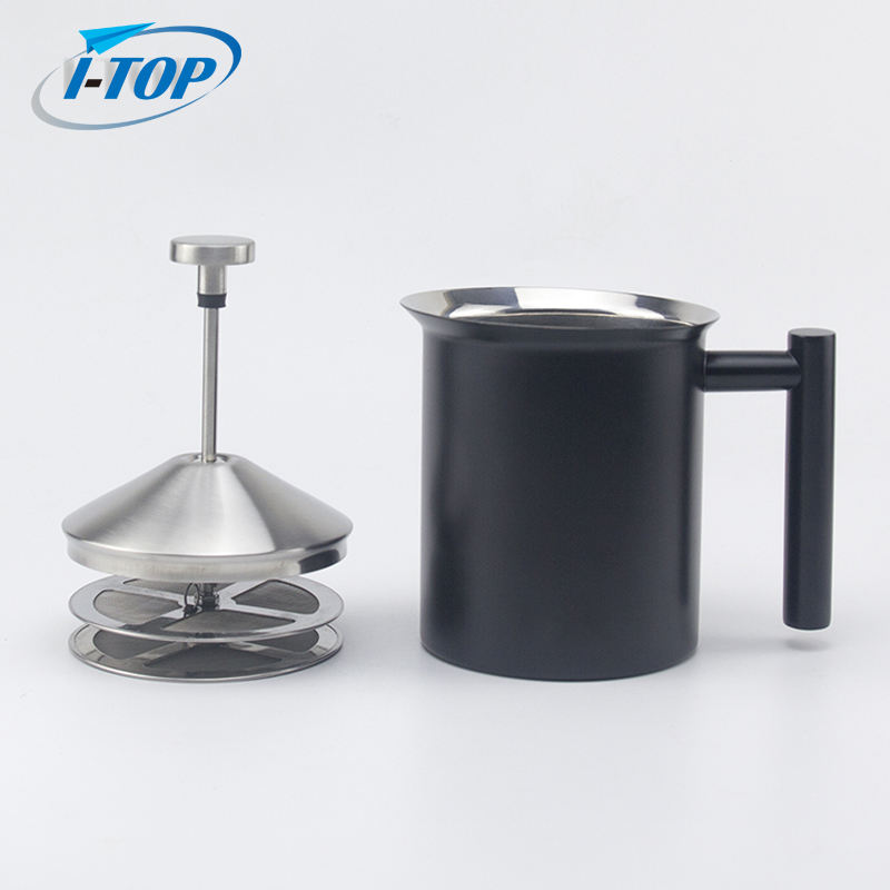 Coffee Cappuccino Latte Chocolate Double Filter Screen 304 Stainless Steel Handheld Manual Milk Frothing Pitcher