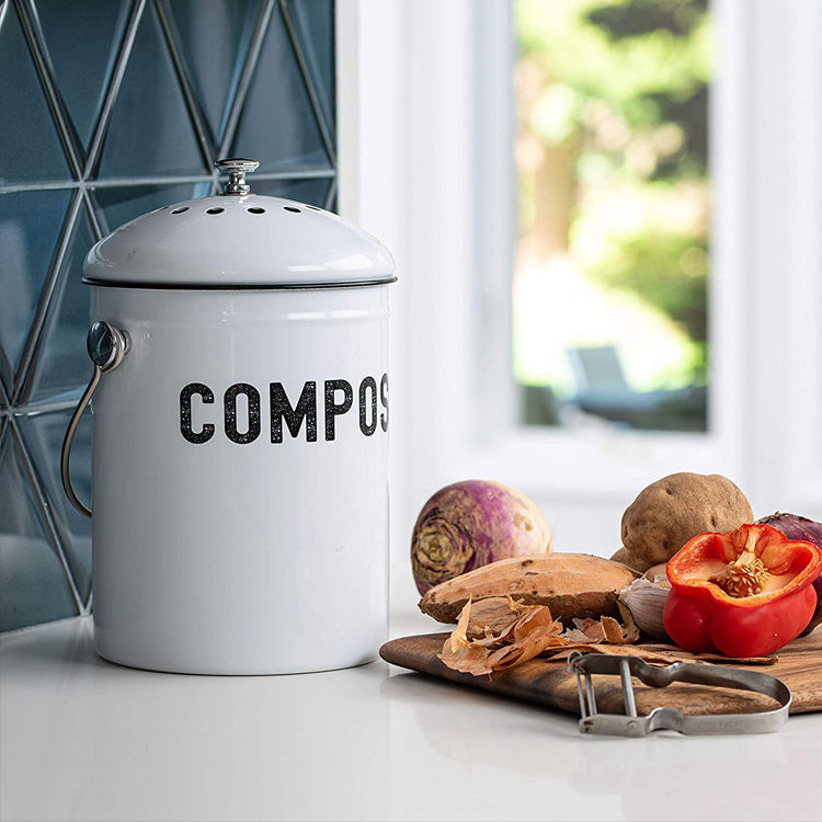 Kitchen Compost Bin for Kitchen Countertop - 1.0 Gallon Compost Bucket with Lid for counter-top breeding fertilizer