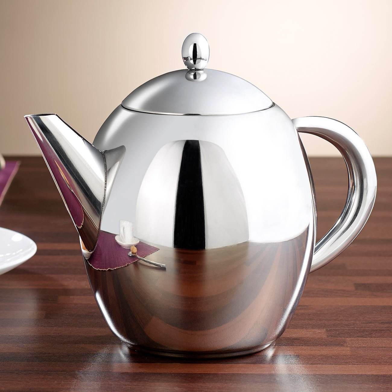 Stainless Steel 1.2L teapot with infuser for loose tea double walled insulation keeps tea warm for longer tea pot