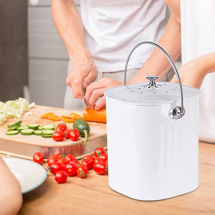 Mini Table Garbage Container Odor-free Stainless Steel Kitchen Compost Bin with Filter Lid