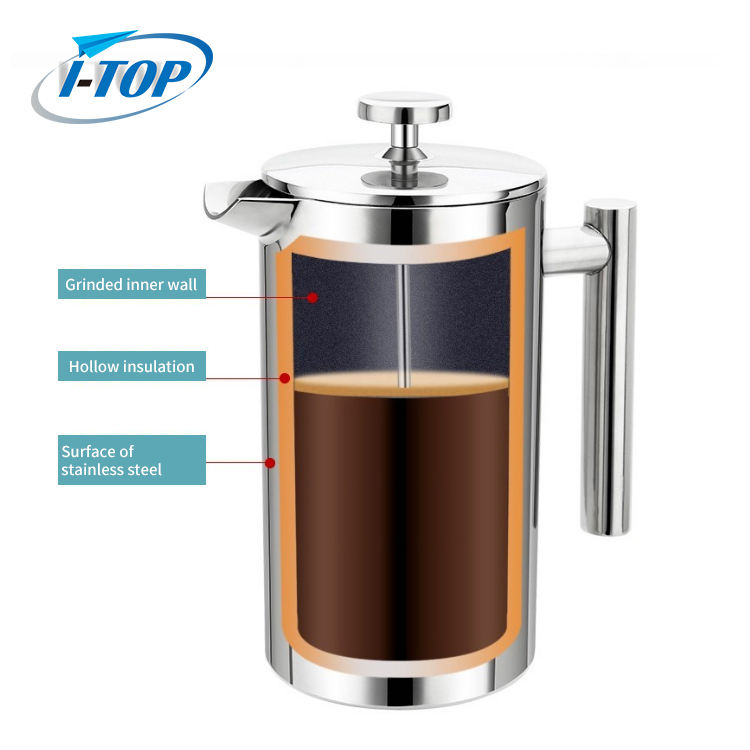 Wholesale Vacuum Double Wall Manual Stainless Steel Filter Mesh Coffee Maker French Press Coffee Pot