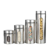 4 Piece Silver Brushed Stainless Steel Storage Canister Container Set with Glass Windows