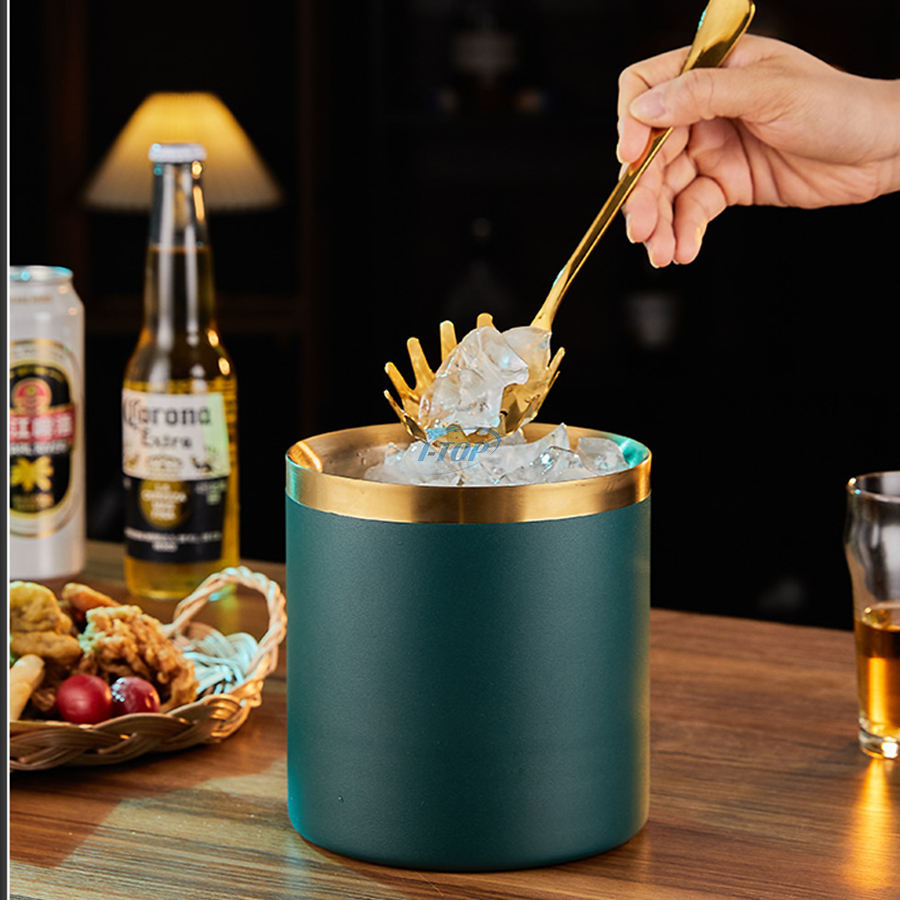 Luxury 3L Portable cocktail Ice Basket Gold Chiller Wine Bucket Double Walled Stainless Steel Ice Bucket for Parties