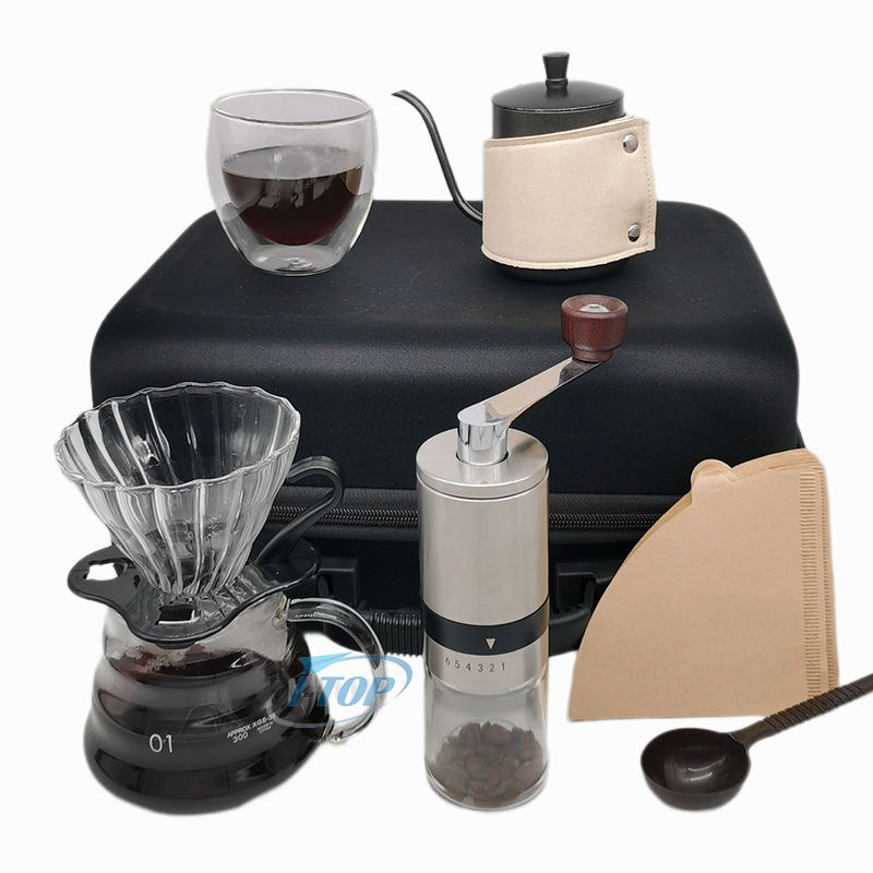 Hot Sale Pour Over Set V60 Coffee Kit Mini Stainless Steel Portable Hand Coffee Bean Manual Coffee Grinder Wholesales