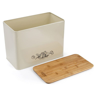 Kitchen Modern Metal Stainless Steel White Bread Box Cutting Board Bamboo Lid High Capacity Food Storage Bread Bin