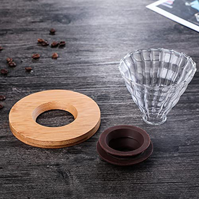 Glass Threaded Pour Over Coffee Filter Coffee Dripper with Walnut Pad