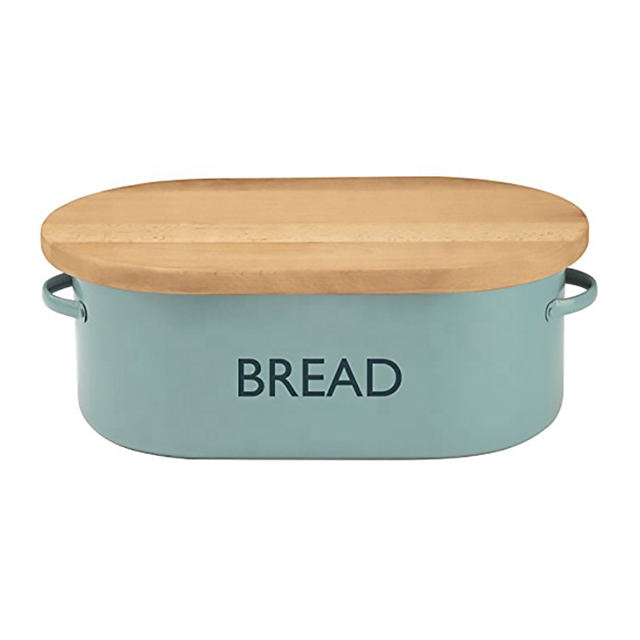 luxury Metal Food container Wood cutting board bamboo Bread Bin with Bamboo Lid