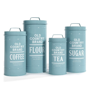 Kitchen Storage Containers 3 Piece Sugar Coffee And Tea Canister Set In Matte Blue For Home Coffee Shop